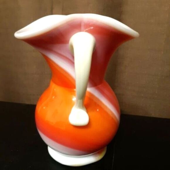 Vintage Kanawha Peachblow Cased Glass Pitcher Slag Orange Yellow Applied Handle - Picture 3 of 8
